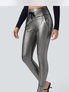 HALARA Metallic Silver High-Waist Jogger Leggings